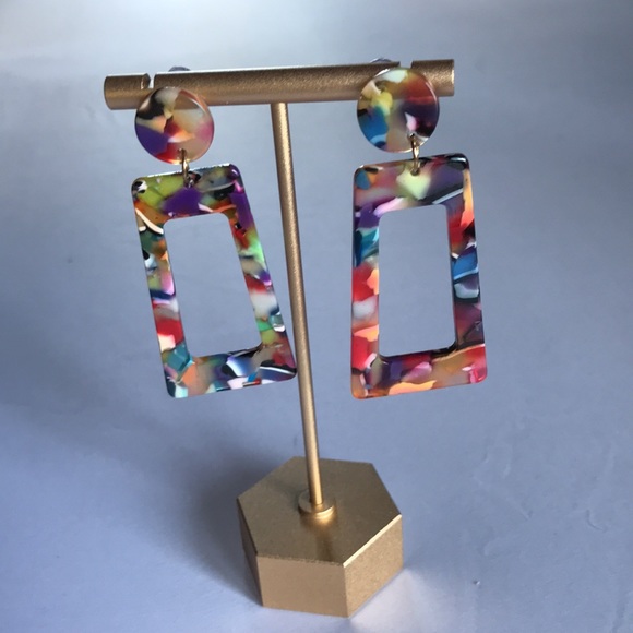 New! Acrylic Geometric Drop Earring - Picture 4 of 8